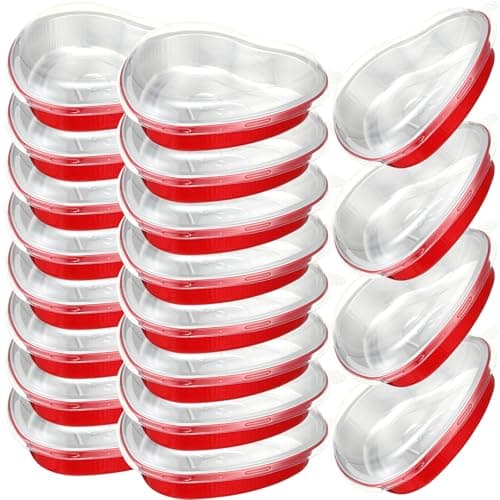 ywmigl 20 Pcs Valentine's Day 22.6 Oz Large Foil Heart Shaped Cake Pans Oven Safe Disposable Red Aluminum Foil Pans with Lids for Kitchen Valentine Day Birthday Wedding Party Cakes Baking Supply