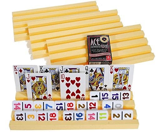 Plastic Trays Racks for Dominoes OR Playing Card _ Dual Use _ Set of 4 _ Bonus 1 Deck of Ace 100 Plastic Playing Cards Random backing color of Red or Blue