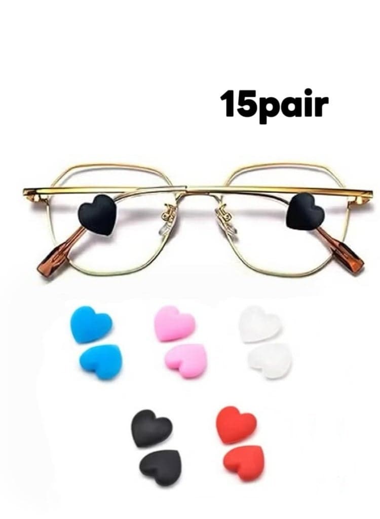 Glasses Ear Grip Heart Silicone Retainer Soft Ear Loop Anti-Slip Bracket Glasses Plug 15 Pairs