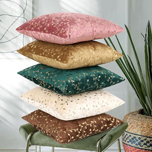 RD TREND® Premium Velvet Cushion Covers Set of 5 | Soft Embroidered Decorative Throw Pillow Covers for Sofa, Bed & Living Room | Cushion Cover 24 inch x 24 inch (60x60 cm) Multi