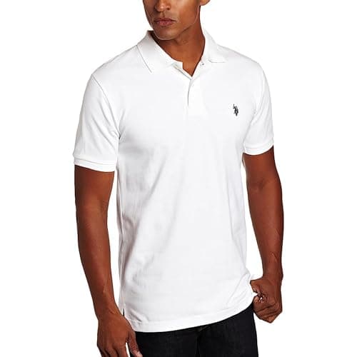 U.S. Polo Assn. Men's Classic Polo Shirt, Two-Button Closure Pique Polo Shirt, Summer Fashion Golf Shirt, White, XL