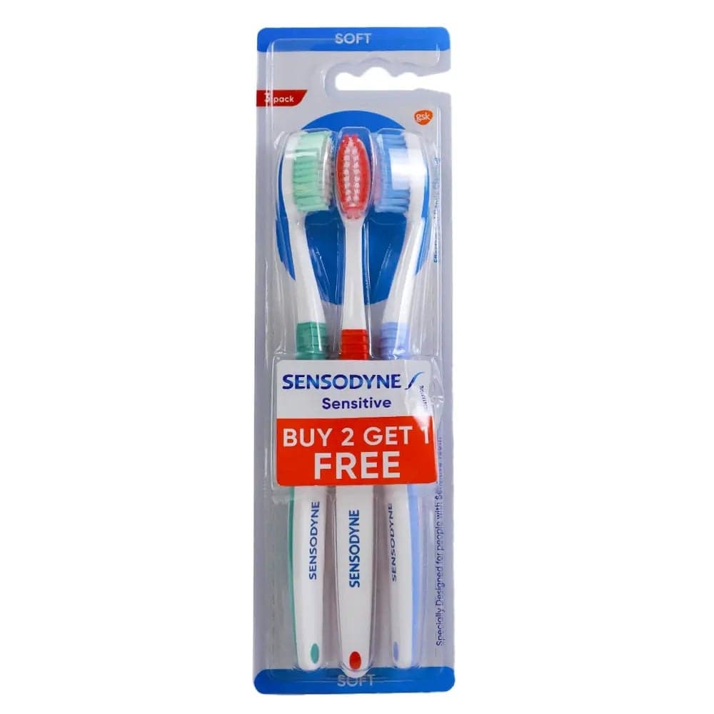 Sensodyne Sensitive Toothbrush-Effective and Gentle Cleaning-Pack of 3