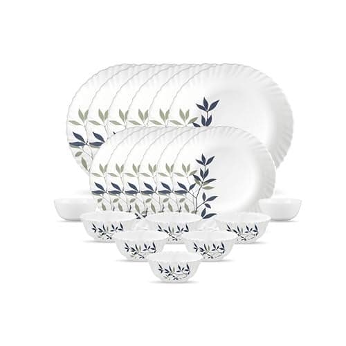 La Opala Novo Collection Opal Glass Crockery | for Family of 6 | Dinner Set 20 pcs Silken Charm | Plates & Bowls for Dining | Microwave Safe | 100% Vegetarian | Extra Strong | Light & White