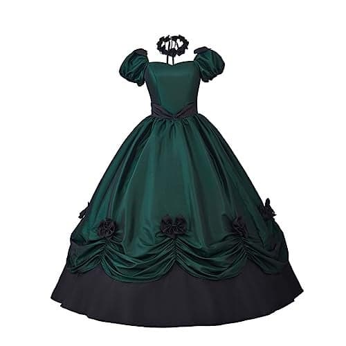 Women's Gothic Victorian Rococo Dress Civil War Southern Belle Tea Party Ball Gown Medieval Evening Dress (Green, M)