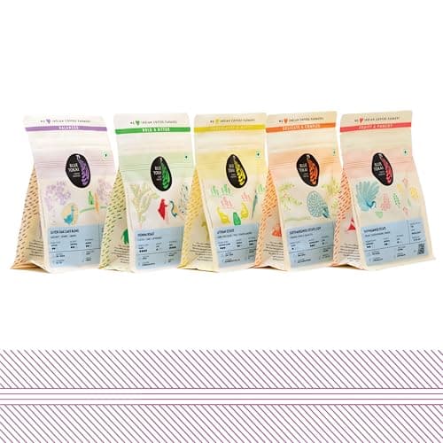 Blue Tokai Coffee Roasters 5 In 1 Explorer Pack Pouch| Light To Dark Roast | Filter Coffee 375G | 100% Arabica Beans | Specialty Coffee | Freshly Roasted Ground Coffee | 75G Each