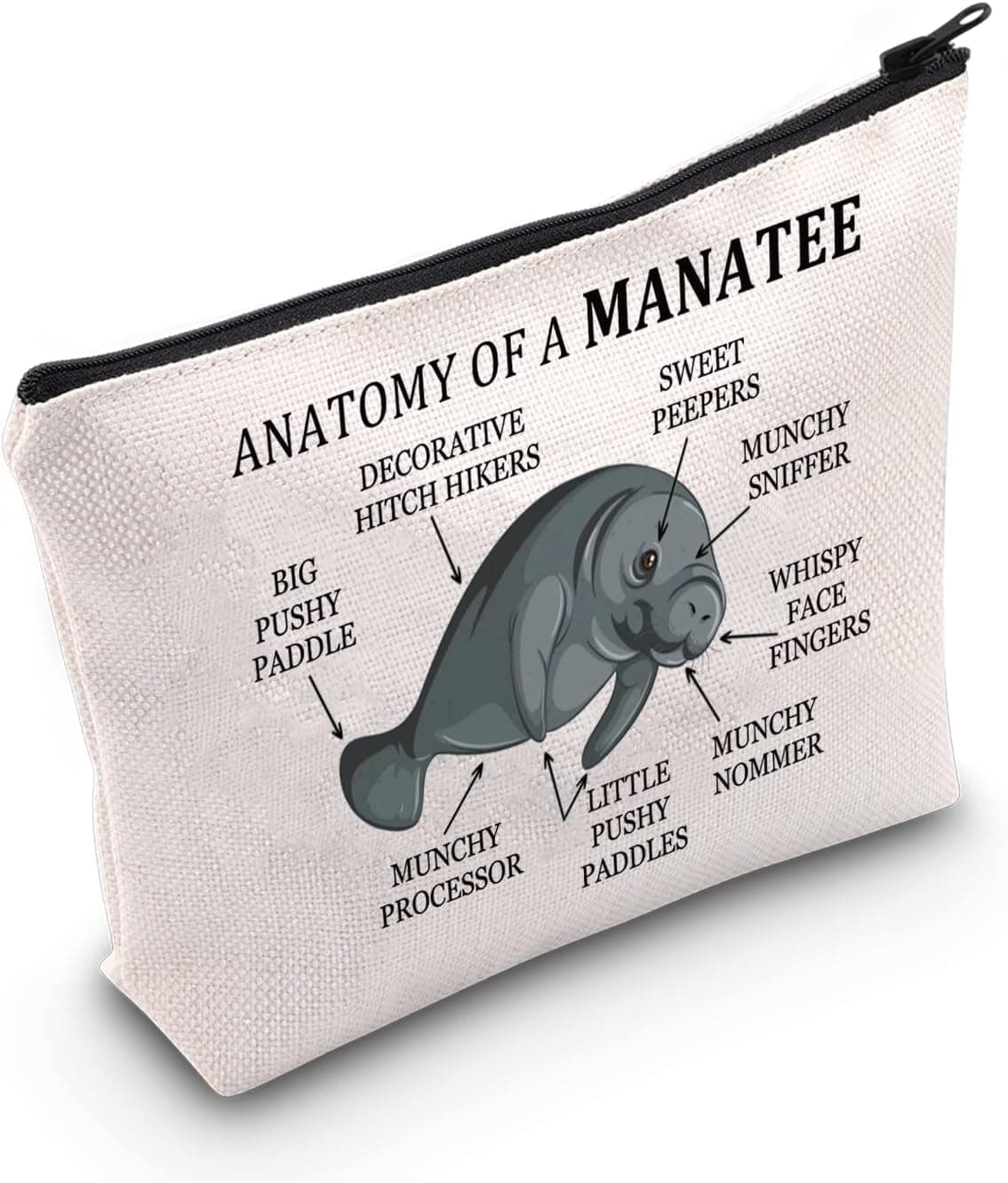 G2TUP Manatee Lover Gift Anatomy Of A Manatee Makeup Bag Manatee Fan Cosmetic Bag Manatee Mom Gift Sea Cow Lover Gift Zipper Travel Bag (Anatomy Of A Manatee White Bag)