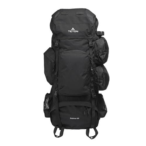 Teton 85L Explorer Internal Frame Backpack for Hiking Camping Backpacking Rain Cover Included Black