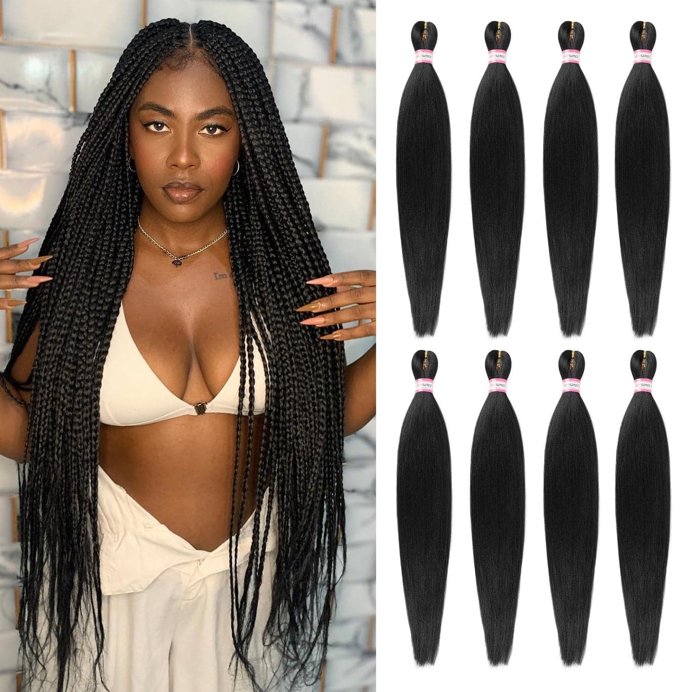 Pre Stretched Braiding Hair Extension Natural Black Color 8 Packs 28 Inch Long Professional Hair for Braiding Twist Braids Itch Free Hot Water Setting Yaki Straight Synthetic Hair for Women 1B