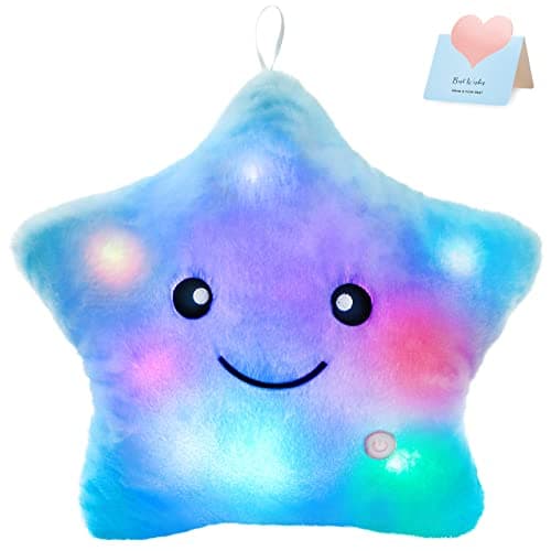 WEWILL 13 Creative Twinkle Star Glowing LED Night Light Plush Pillows Stuffed Animals Toys Birthday Christmas Holiday Valentines Gifts for Toddlers GirlsBlue