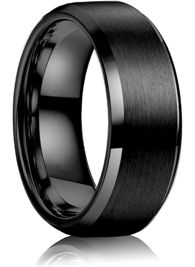 Premium Titanium Steel Ring – Beveled Edge, High-Polish Stainless Steel Mirror Finish Band (Black)