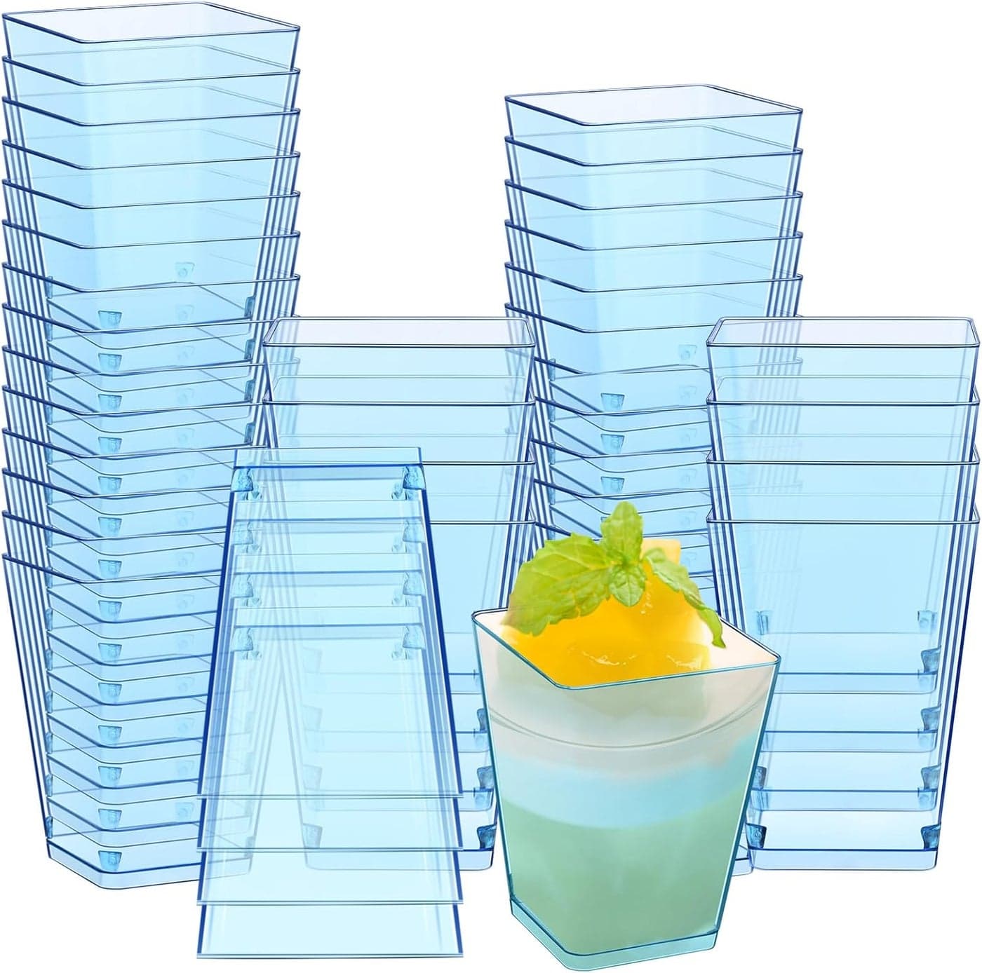 Mifoci 5 oz Plastic Dessert Cups Appetizer Cups for Parties Mini Square Disposable Dessert Bowls Clear Parfait Bowls for Pudding Fruit Yogurt Ice Cream MousseBlue50 Pcs