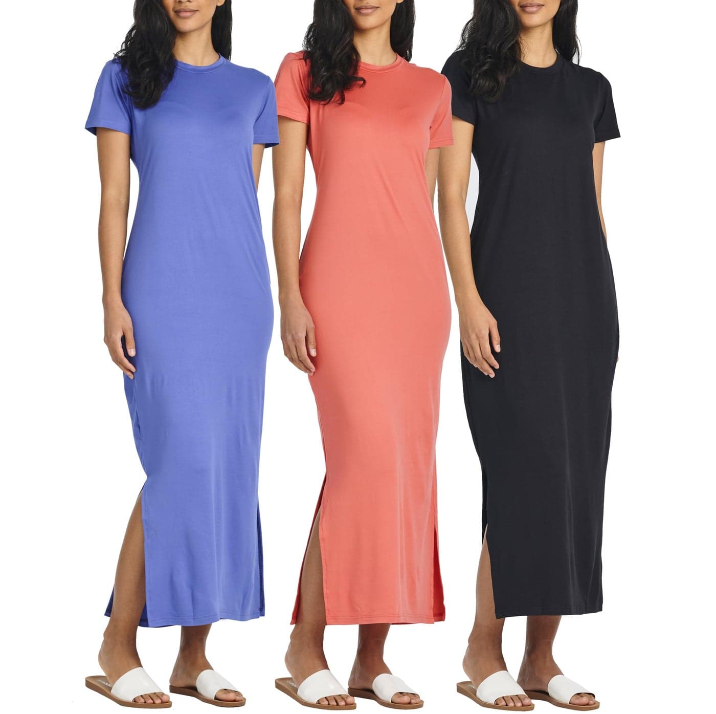 3 Pack Womens Long Full Short Sleeve Dress Slit Summer Dresses t Shirt Women Spring Maxi Midi Outfits Casual Vestidos para Mujer Sundress Dresses Cute Flowy Beach Fashion Trendy Set 6 S