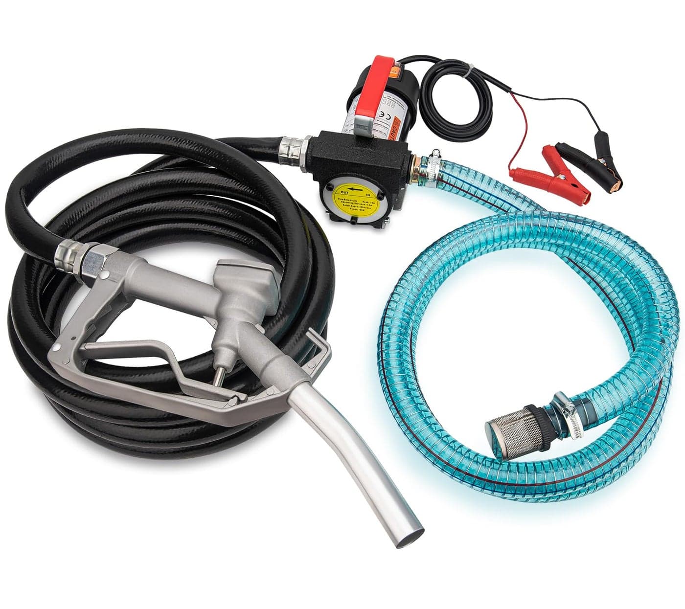 Diesel Transfer Pump Kit, 12V Fuel Transfer Pump with Hose Nozzle for Kerosene, Transformer Oil, Diesel Fuel Pump 12V DC 10GPM Electric Self-Priming Pump