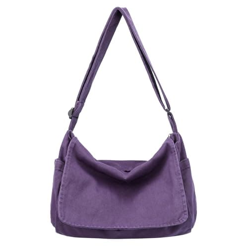 Canvas Messenger Bag for Women Men Vintage Satchel Bag Aesthetic Crossbody Shoulder Bag Casual Sling Bag (A-Purple)