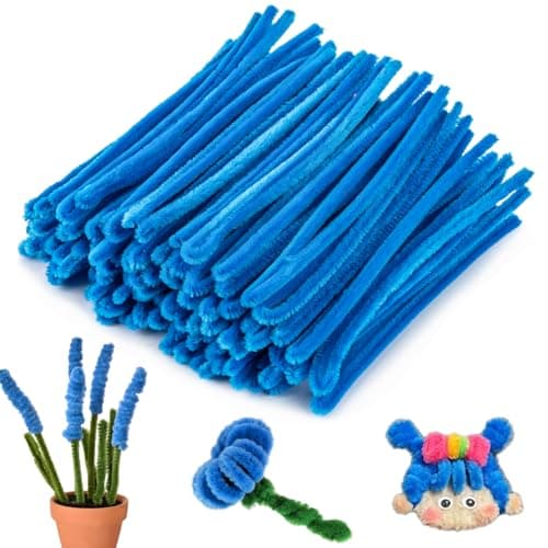 RAINFLOW Pipe Cleaners Craft Supplies 200 PCS Chenille Stems Fuzzy Craft Wire for Handicrafts Twisting Stick DIY for Craft Bouquets Animals Halloween Christmas Easter Birthday Blue