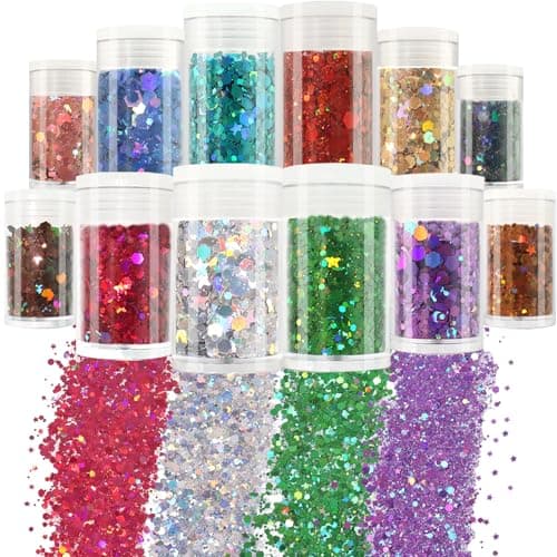 Matio Holographic Chunky Glitter12 Colors Assorted Craft Glitter Mixed 3mm Stars Glitter Shape Fine Glitter PowderBulk Chunky Nail Glitter Flake Sequin for ResinBody Nail ArtSlime Tumbler Festival