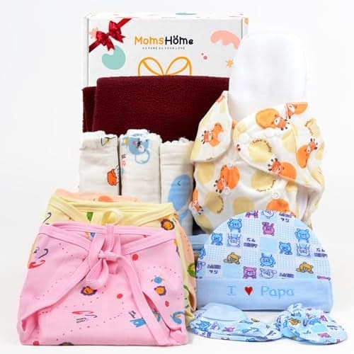 MOM's HOME Unisex Moms Home New Born Organic Cotton Diaper Gift Set Of 12 Items|0-6 Months