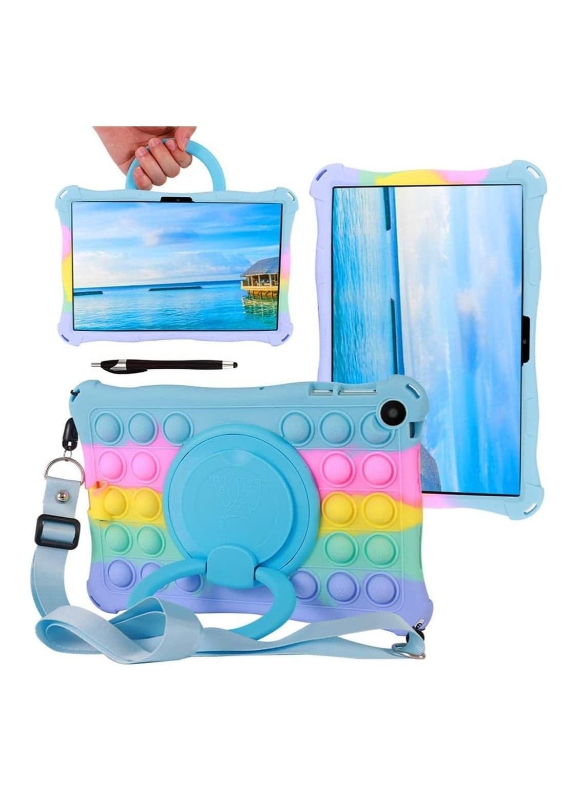 Huawei Matepad SE 10.4 inch 2023 Kids Soft Silicon 360 Rotating Ring Stand Cover with Should Strap and Pen