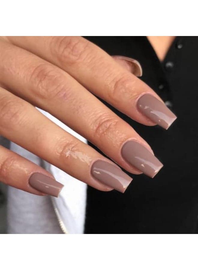 Dark Nude Nails Press ons Press on Nails Medium Square Glue on Nails Short Acrylic Glue on Medium Coffin Nail Gel Fake Nail False for Women Thick Solid Color 24Pcs