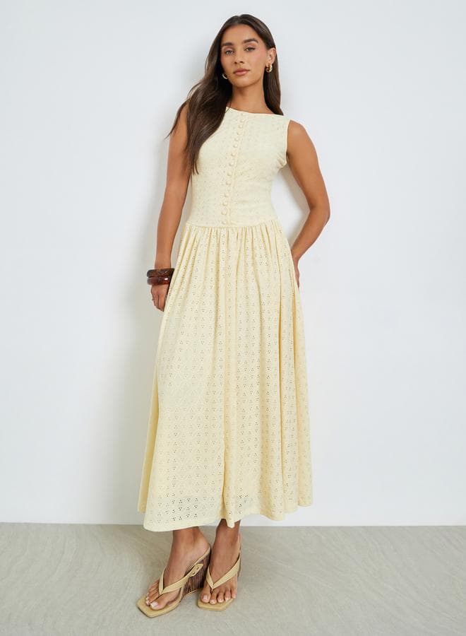 Yellow Schiffli Eyelet A-Line Maxi Dress