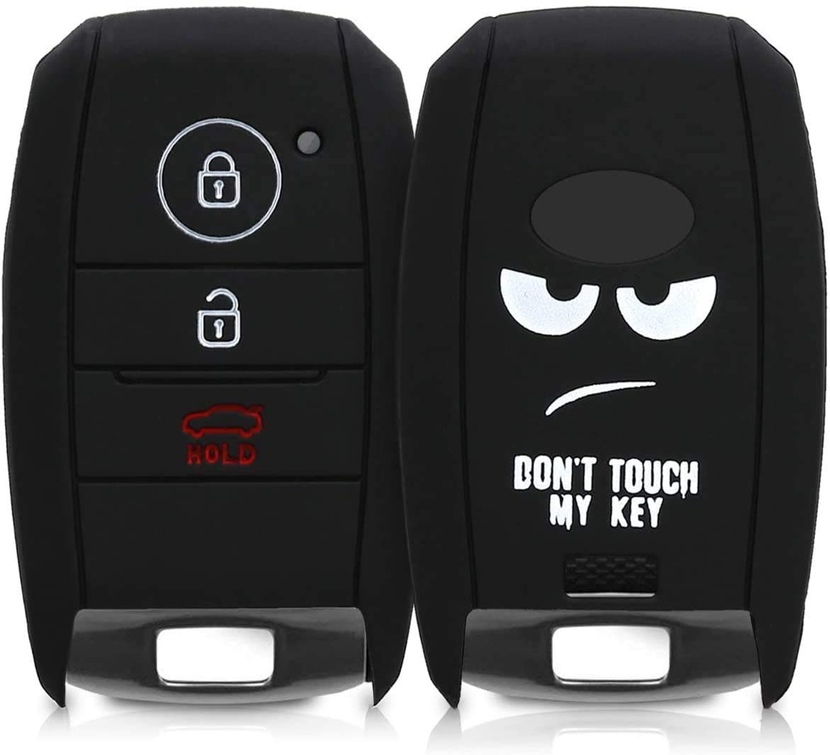 JVCV® Car Styling Soft Silicone Key Cover Compatible with Kia Seltos Sonet Carens 3 Button Smart Key - Don't Touch My Key(Black)