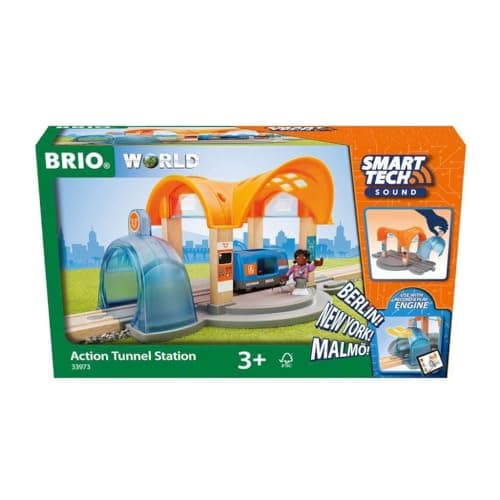 BRIO 33973 Smart Tech Sound Action Tunnel Station | Wooden Toy Train Set for Kids Age 3 and Up