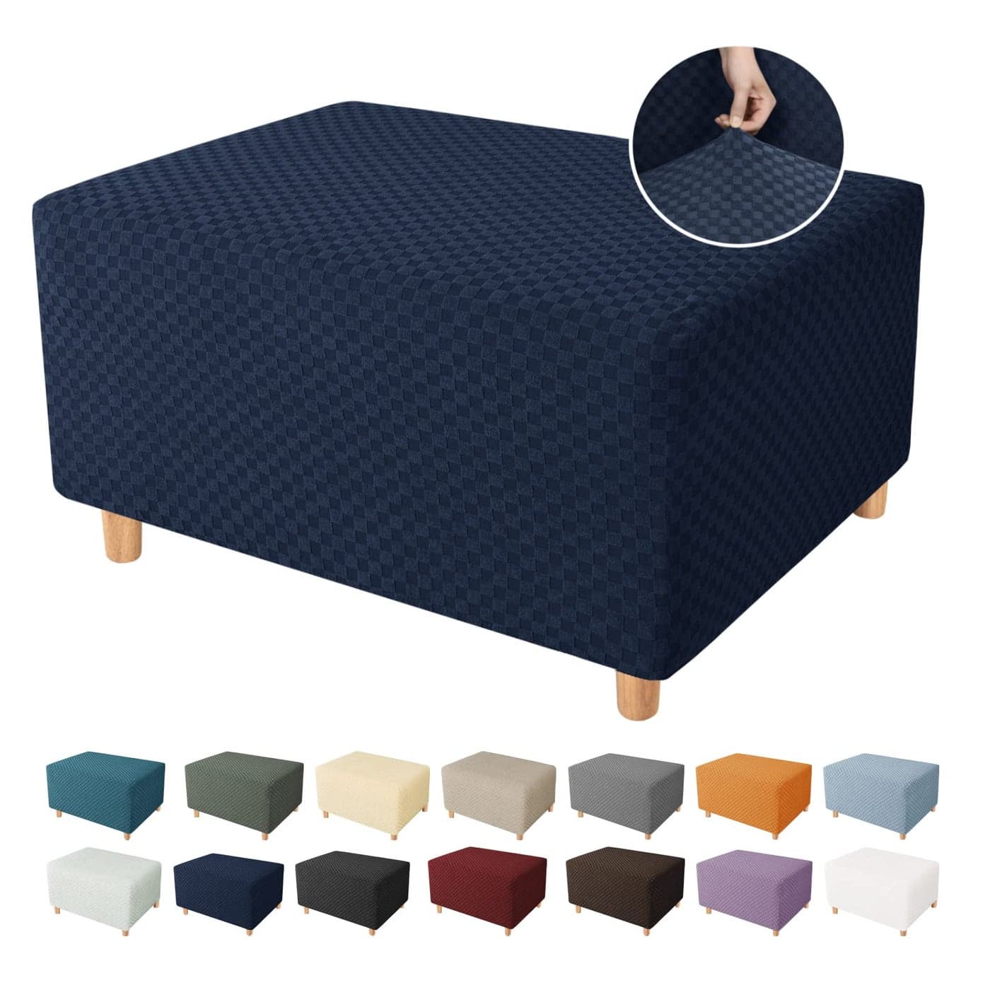 YEMYHOM Ottoman Cover Latest Jacquard Design High Stretch Folding Storage Footstool Protector Rectangle Removable Slipcover Ottoman XLarge Navy