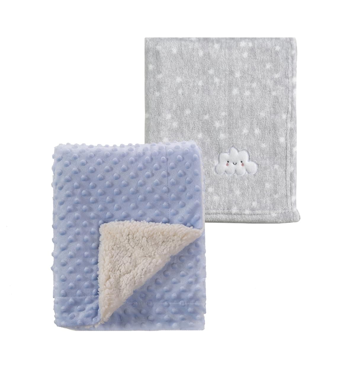 CREVENT 2Pcs 30''X40'' Cute Cozy Fluffy Warm Baby Blankets for Infants Toddlers' Bedding Crib Cot Stroller - Grey Cloud + Blue Sherpa