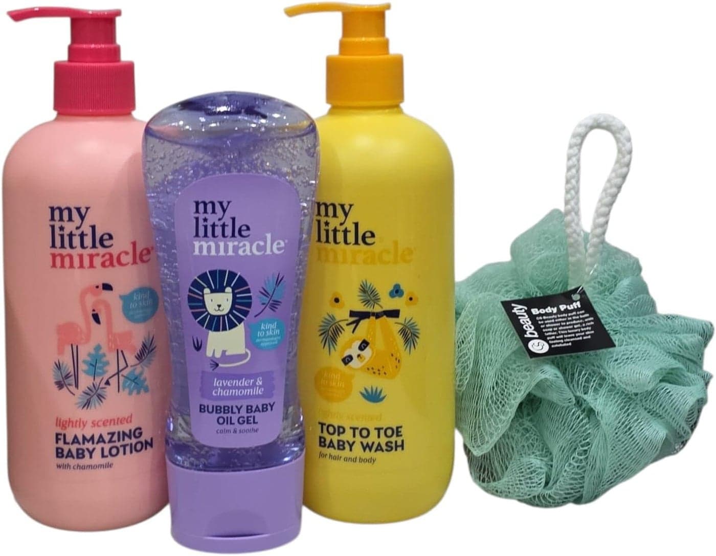 My Lttle Mracle Baby Care Trio Set Lotion 500ml Oil Gel 200ml Top to Toe Wash 500ml With Free Beauty Body PuffAny Colour