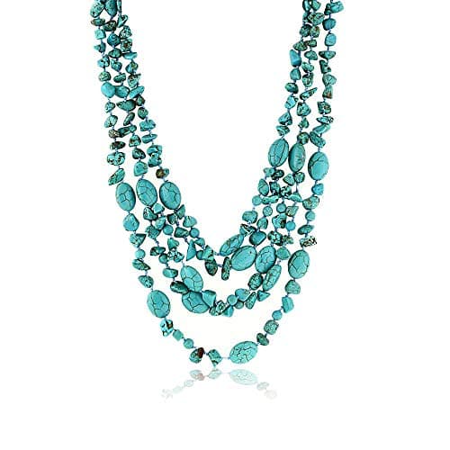 Gem Stone King Handmade Multi-strand Beaded Chunky Simulated Turquoise Necklace For Women, 20 Inches Long Green Western Jewelry with Toggle Clasp