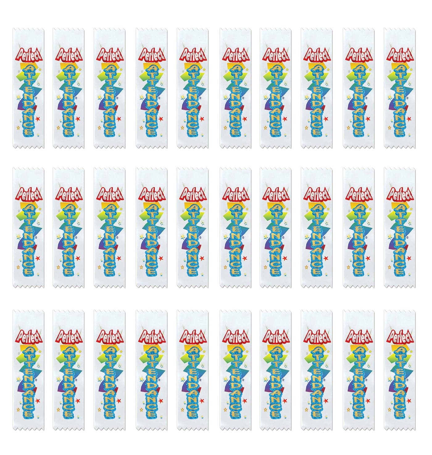 Beistle Perfect Attendance Value Ribbons 112 by 614Inch 30Pack