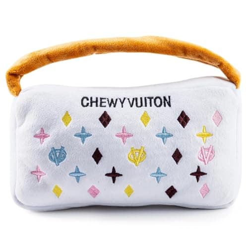 Haute Diggity Dog Chewy Vuiton Handbag Plush Squeaky Dog Toy Soft Durable DesignerInspired Stuffed Puppy Chew Toys for Small Medium Large Dogs MachineWashable White XL