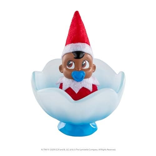The Elf on the Shelf Frost Pips Mini Blooms Elf Baby Boy with Brown Eyes Includes Frost Flower Cradle for Ages 3 Years and Above