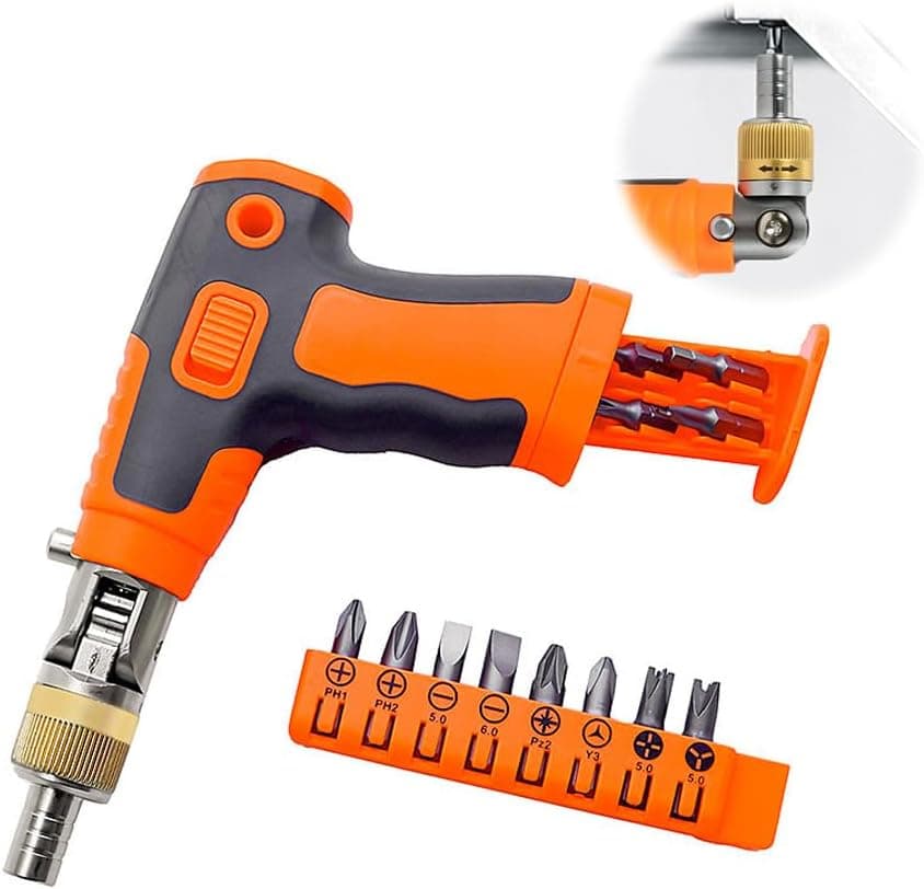 Ratchet Wrench, Ratcheting Screwdriver Set with Alloy Bits, 180° Rotatable Head, Dual-Direction, Multi-Angle Adjustment, Ergonomic Design, Orange