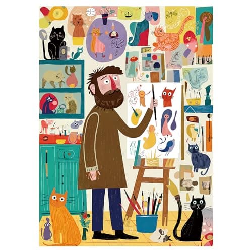 Graphinee Jigsaw Puzzles for Adults 1000 Pieces Cat Painter Puzzle Colorful as Home Wall Decor for Family Challenging Games