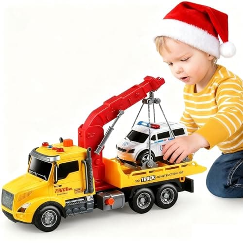 DWIRCTOYS Toddler Boy ToysTow Truck Toy for 3 4 5 6 7 Year Old BoysFrictionPowered Rescue Tow Truck with Lights and SoundsBirthday Gifts for Boys Girls