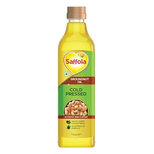 Saffola Cold Pressed Groundnut Oil | 100% Cold Pressed Groundnut Oil | Unrefined, 0 trans fat, Chemical free | Helps Lower Cholesterol, Goodness of Omega 6 & Authentic Seed Flavour | 1L Pet Bottle