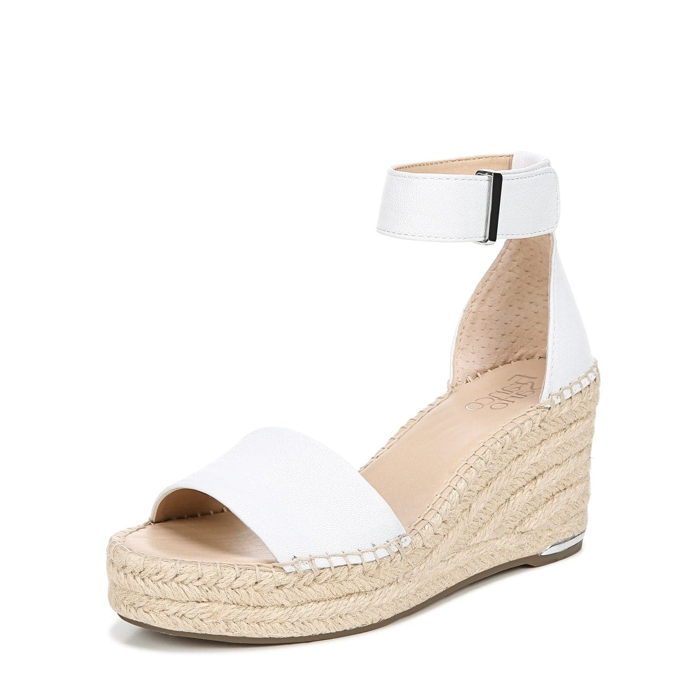 Franco Sarto Womens Clemens Jute Wrapped Espadrille Wedge Sandals White Leather 75M