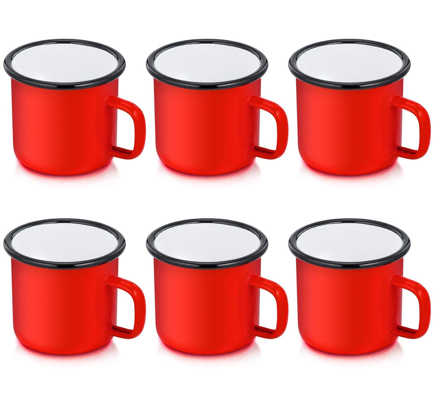 PP CHEF Enamel Camping Coffee Mug Set of 6 Small Colored Mugs Cups for Family GatheringFriend PartyCampingPicnicFishing Lightweight Portable 12 Ounce 350ML Red