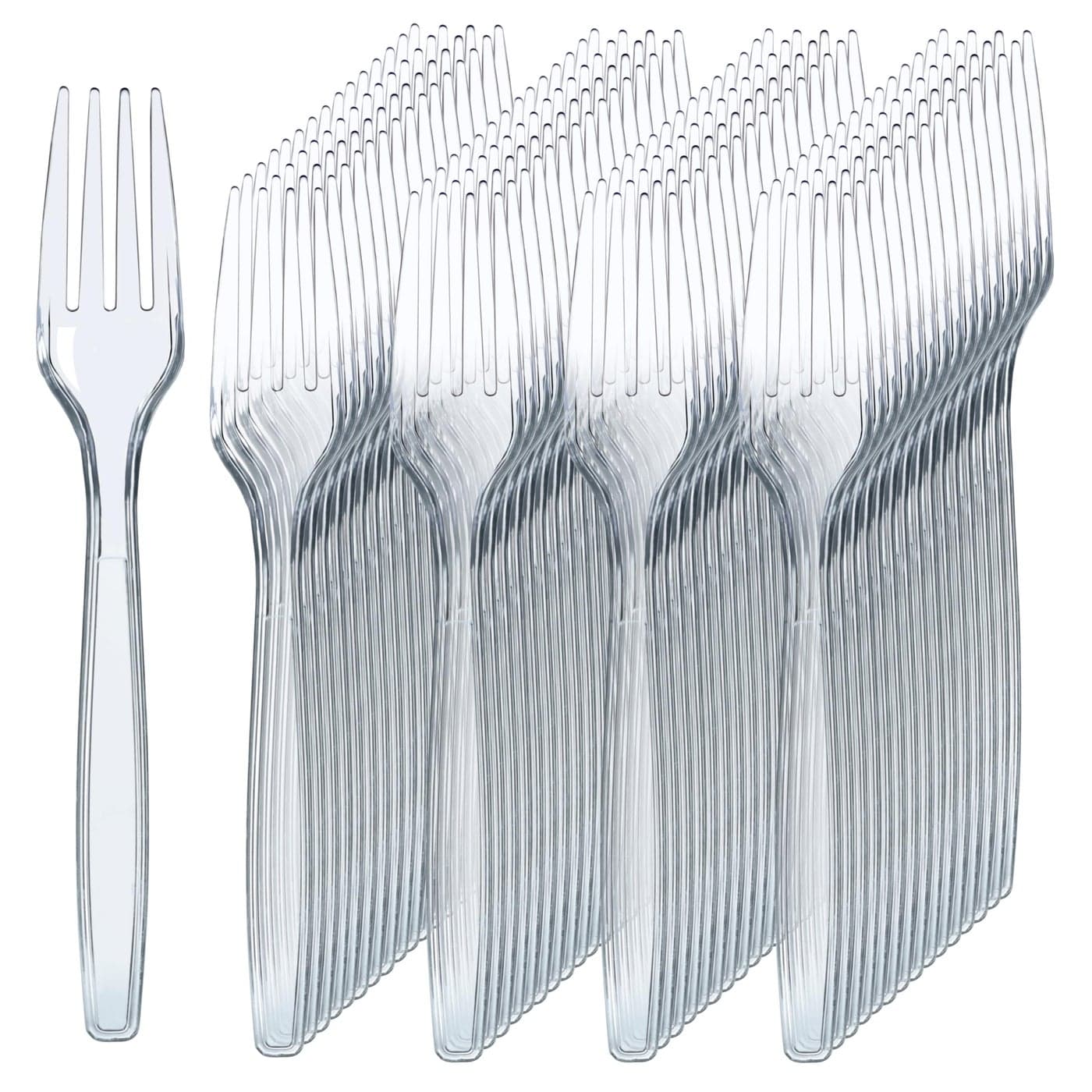 Prestee 300 Count Disposable Plastic Forks Plastic Silverware Bulk Set Heavy Duty Plasticware Forks Clear Utensils for Catering Weddings Parties BBQ Elegant and Sturdy Tableware