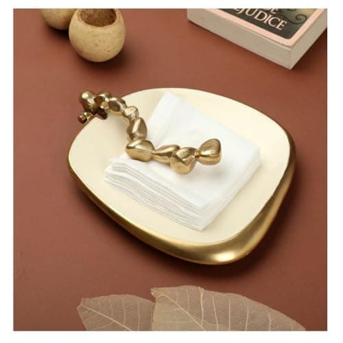 Decor de Maison Brings Handcrafted Stones Serving Ware Ivory Enamel Tissue Box Cover|Metal Napkin Holder |Facial Tissue Box for Bathroom, Home, Office, Restaurant, Kitchen, Dining