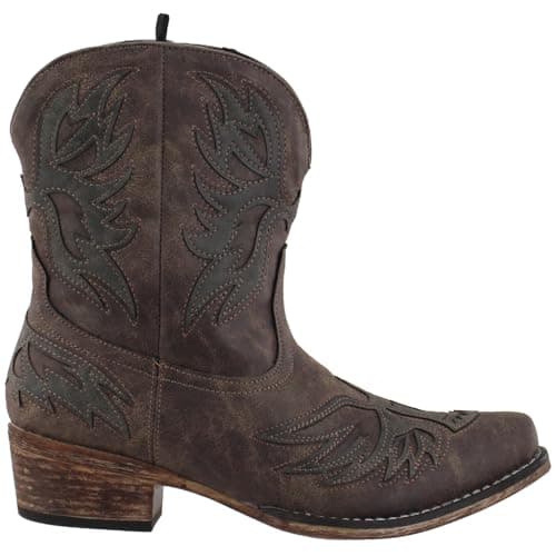 ROPER Womens Amelia Tooled Inlay Snip Toe Casual Boots Ankle Low Heel 1-2" - Brown - Size 7.5 B