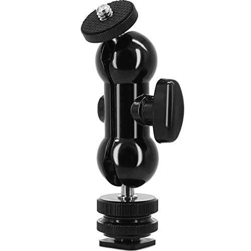 Ball Head Shoe Mount 1/4" Hot Shoe Mount Double Ballhead 1/4" Tripod Screw Multi-Function for LCD Monitors,Led Light,Microphone