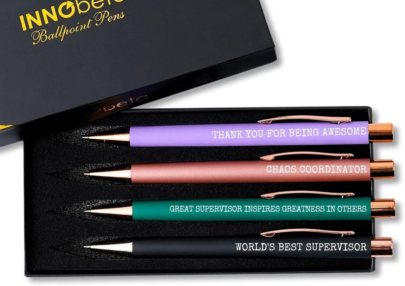 InnoBeta Supervisor Gifts Ballpoint Pen Set of 4 Funny Gifts for Woman Office Tools for Birthday Christmas Best Supervisor