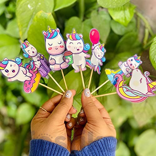 Festiko 60000 (21Pcs) Unicorn Cupcake/Cake/Baking Decoration For Theme Birthday Party/Cupcake Topper-For Kids Bday Party Decor/Unicorn Bday Supplies Materials/Themed Cake Decorating Items