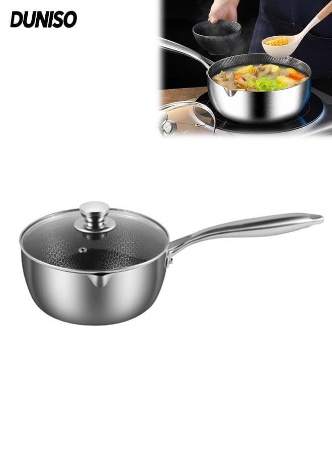 Stainless Steel Snow Pot with Lid, Stainless Steel Saucepan, Hybrid Milk Pan with Handle,Multi Purpose Cookware, Anti Stick Noodle Cooking Pot, Universal for Induction and Gas Stove(20 cm)