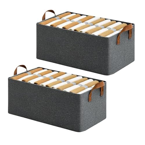 SITTELLA® Pack of 2 Foldable Wardrobe Organizer with Durable Handle, Stuff Storage Box Closet Drawer Organizers for Clothes, Toys, Blanket etc. (Grey)