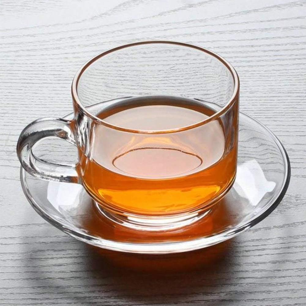 NVRA Premium Glass TeaCoffee Cup and Saucer Pack of 126Cup 6Saucer Transparent Set for Home Office Caf Hot Cold Drinks Like Latte Cappuccino Etc Dishwasher Microwave Safe