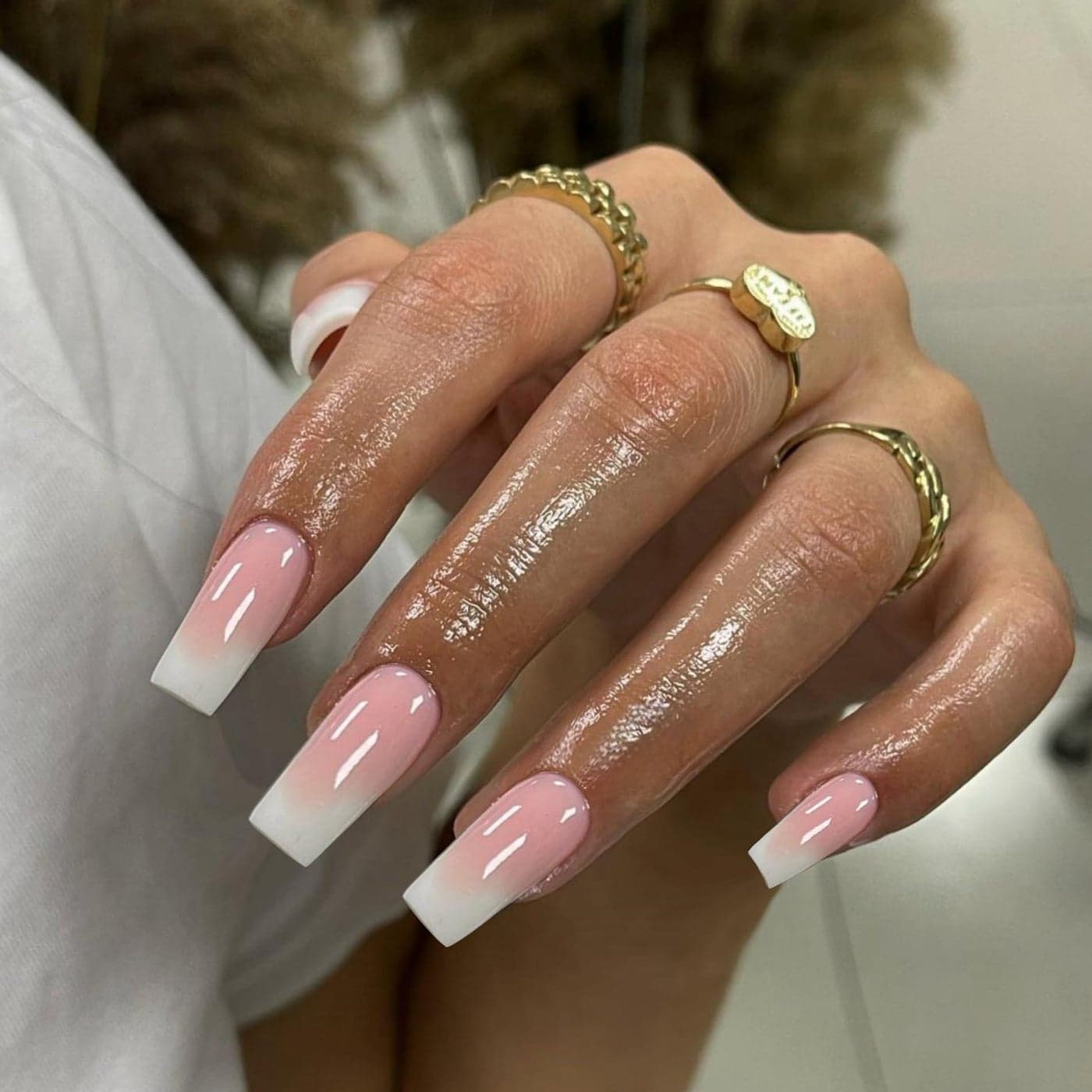 Gradient Pink Press on Nails Long SquareKXAMELIE Ombre Medium Coffin Fake Nails Press onFrench Glue on NailsOpaque Acrylic Nails Set for Women Girls in 24 PCS