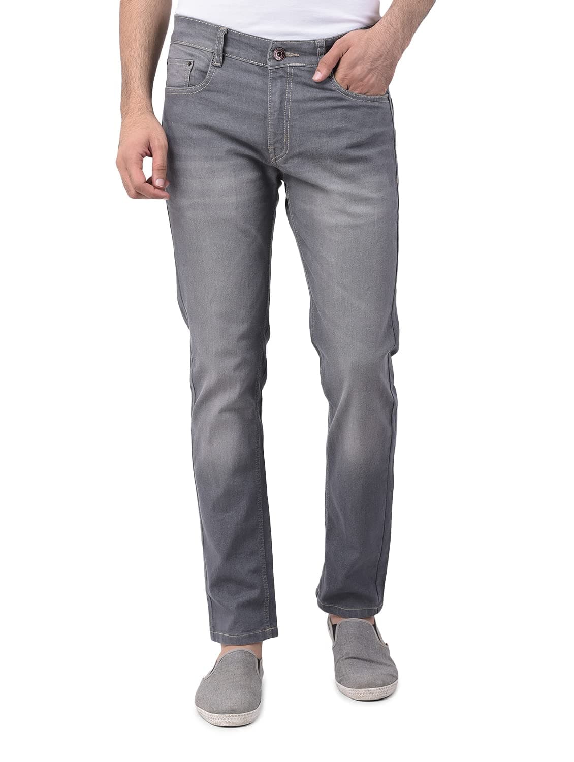 Ben Martin Men's Slim Fit Stylish Stretchable 28 Size Grey Cotton Denim Jeans Mid Rise Pant For Men, JJ3-3